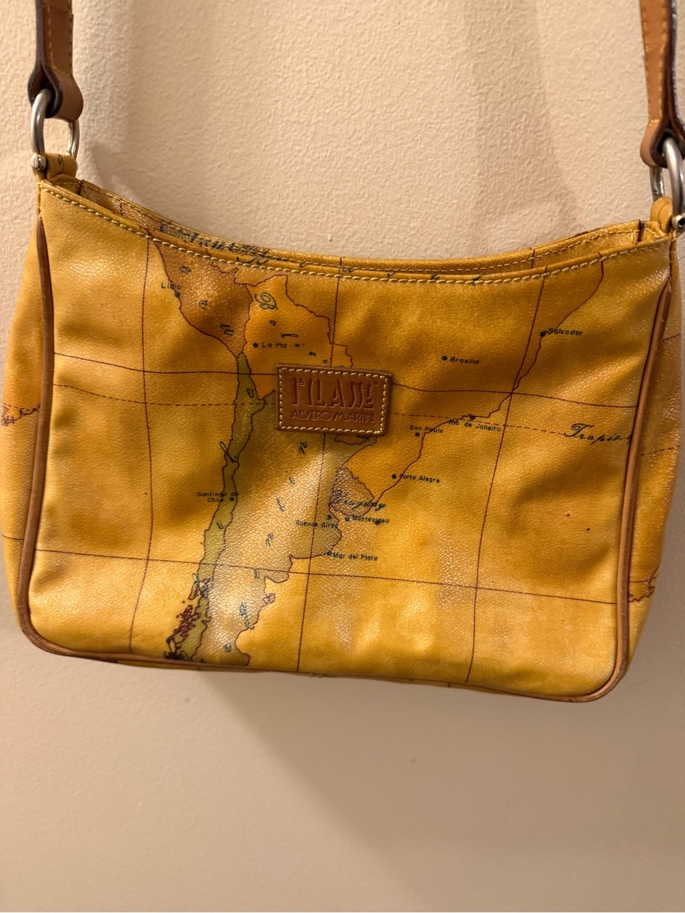 Alviero Martini Map-Print Mustard Yellow Crossbody Bag